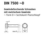 1000 x Gewindef. Schr. DIN 7500 gehärtet D 6-kant Flanschkopf M6x10 m. Bund verzinkt
