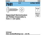1000 x Kappenkopf-Blechschrauben &auml;hnl.7981 3,9 x 13 -H Edelstahl A2