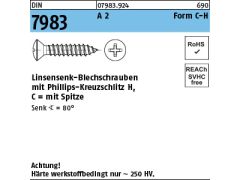 Senk-Blechschrauben DIN 7982 Edelstahl A2 PH-Kreuzschlitz u Spitze Ø 2,2-3,9