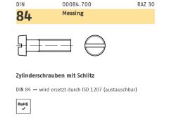 Schnäppchenartikel - 1000 x Zylinderschrauben mit Schlitz DIN 84 Messing M4x8