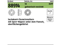 200 x RIPP Sechskant Flanschmuttern mit Sperr-Rippen Kl.10 M10 verzinkt