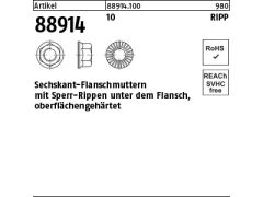 200 x RIPP Sechskant Flanschmuttern mit Sperr-Rippen Kl.10 M8 (blank/schwarz)