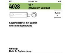 1000 x ISO 4028 Gewindestift mit Zapfen 45H M3x16 verzinkt