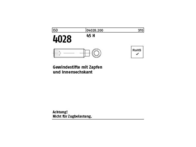 1000 Inbus Gewindestifte ISO 4029 45H verzinkt M6x8