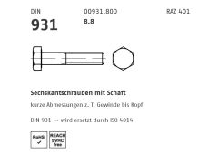 Schnäppchenartikel - 200 x Sechskantschrauben DIN 931 8.8 M4 x 60 (blank/schwarz)