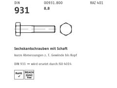 Schnäppchenartikel - 200 x Sechskantschrauben DIN 931 8.8 M4 x 70 (blank/schwarz)