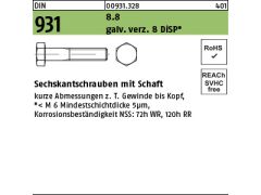 200 x Sechskantschrauben DIN 931 8.8 M6 x 45 DiSP (Dickschichtpass.)