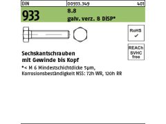 200 x Sechskantschrauben DIN 933 8.8 M10 x 20 DiSP (Dickschichtpass.)