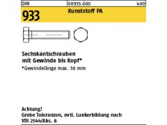 200 x Sechskantschrauben DIN 933 M10 x 45 SW 17 Polyamid Kunststoff