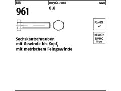 200 x Sechskantschrauben Feingewinde / Vollgewinde DIN 961 8.8 M10 x 1,25 x 25 (blank/schwarz)