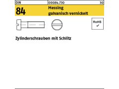 200 x Zylinderschrauben mit Schlitz DIN 84 Messing M4x40 vernickelt