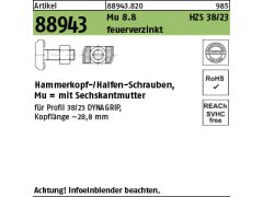 25 x Hammerkopf / Halfenschrauben HZS 38/23 8.8 Mu M16 x 60 feuerverzinkt