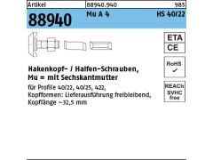 25 x Hammerkopf / Halfenschrauben Typ 40/22 M12 x 50 Edelstahl A4