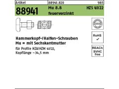 25 x Hammerkopf / Halfenschrauben Typ HZS 41/22 8.8 M16 x 100 feuerverzinkt