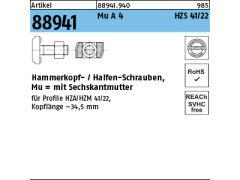25 x Hammerkopf / Halfenschrauben Typ HZS 41/22 M16 x 50 Edelstahl A4