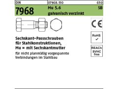 25 x Sechskant-Paßschrauben DIN 7968 +Mutter 5.6 / CE M20x65 verzinkt