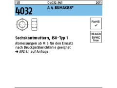 25 x Sechskantmuttern ISO 4032 M20 Edelstahl A4-BUMAX88