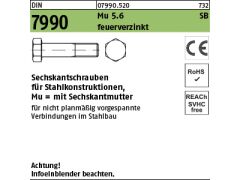 25 x Sechskantschrauben DIN 7990 +Mutter 5.6/CE M20x65 feuerverzinkt
