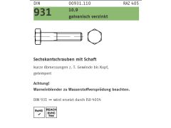 25 x Sechskantschrauben DIN 931 10.9 M16 x 170 galv. verzinkt getempert