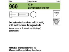 25 x Sechskantschrauben Feingewinde, Teilgewinde DIN 960 10.9 M16 x 1,5 x 80 verzinkt, getempert