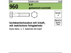 25 x Sechskantschrauben Feingewinde, Teilgewinde DIN 960 8.8 M16 x 1,5 x 90 verzinkt