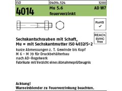 25 x Sechskantschrauben ISO 4014 5.6 Mu Kl.5 M16 x 90 feuerverzinkt, AD W7