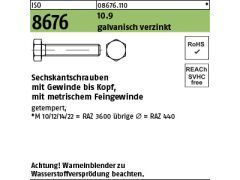 25 x Sechskantschrauben, Gewinde bis Kopf, Feingewinde ISO 8676 Kl.10.9 M20x1,5x55 verzinkt getempert