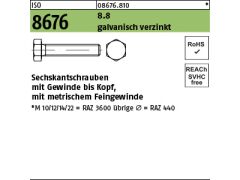 25 x Sechskantschrauben, Gewinde bis Kopf, Feingewinde ISO 8676 Kl.8.8 M18x1,5x60 verzinkt