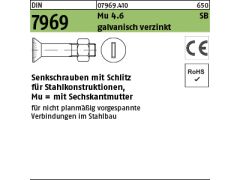 25 x Senkschr. mit Schlitz DIN 7969 +Mutter 4.6 / CE M16x70 verzinkt