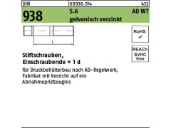 25 x Stiftschrauben DIN 938 5.6 M20 x 50 verzinkt gestempelt