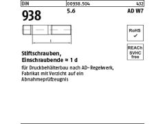 Auslauf - 25 x Stiftschrauben DIN 938 5.6 M20 x 60 gestempelt, AD W7
