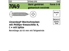 250 x Linsen-Blechschr. ISO 7049 Form C-Spitze H 6,3 x 45 verzinkt