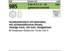 250 x Sechskantmuttern DIN 985 8 M12 x 1,5 verzinkt