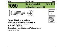 250 x Senk-Blechschr. ISO 7050 Form C-Spitze H 4,2 x 70 verzinkt