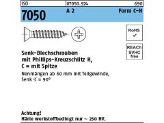 250 x Senk-Blechschr. ISO 7050 Form C-Spitze H 5,5 x 38 Edelstahl A2