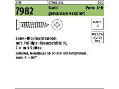250 x Senk-Blechschrauben DIN 7982-C 6,3x60 - H verzinkt