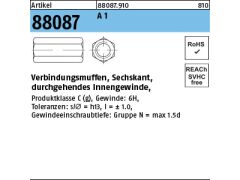 5 x 6kt.-Verbindungsmuffen / Langmutter M30x60 SW 46 Edelstahl A1/A2