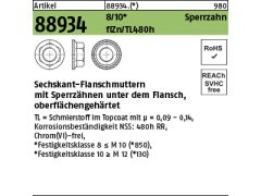 50 x Sechskantmuttern mit Flansch und Sperrverzahnung Kl.10 M16 Zinklammellen