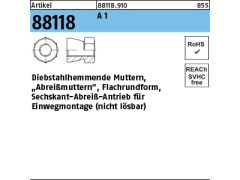 50 x Diebstahlhemmende Abreißmutter M6 x 6 Edelstahl A1