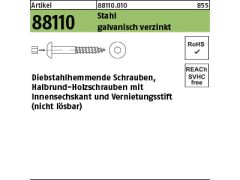 50 x Diebstahlhemmende Sicherheits Holzschr. Rundkopf. 8x90 m. Vernietungsstift verzinkt