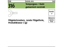 50 x Flügelschrauben DIN 316 GT/Stahl M8x50 verzinkt