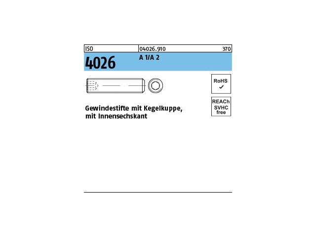 DIN 913 ISO 4026 Gewindestifte Innensechskant Kegelkuppe Edelstahl A4 diverse 