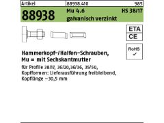 50 x Hammerkopf / Halfenschrauben Typ 38/17 4.6 M12 x 80 verzinkt