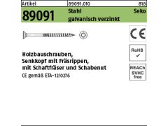 50 x Holzbauschrauben Senkkopf, Fräsrippen, Schaftfräser, Schabenut, CE 10x120 -T40 verzinkt