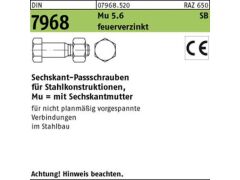 50 x Sechskant-Paßschrauben DIN 7968 +Mutter 5.6 / CE M12x65 feuerverzinkt