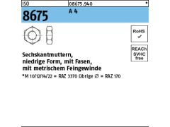 50 x Sechskantmu. mit Fasen ISO 8675 M10x1,25 Edelstahl A4