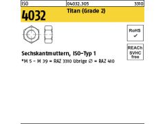 50 x Sechskantmuttern ISO 4032 Titan Grade II M8 Ti (blank/schwarz)