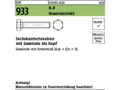 50 x Sechskantschrauben DIN 933 8.8 U M12 x 130 feuerverzinkt Gew.-toleranz 6h tZn