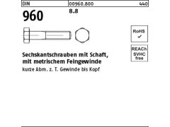 50 x Sechskantschrauben Feingewinde, Teilgewinde DIN 960 8.8 M12 x 1,5 x 140 (blank/schwarz)