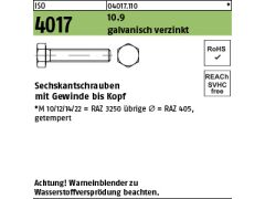 50 x Sechskantschrauben ISO 4017 10.9 M16 x 25 verzinkt, getempert